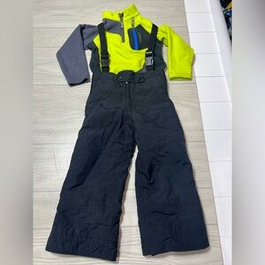 Obermeyer snow bibs with fleece pullover sweater. Size 4 & 4/5